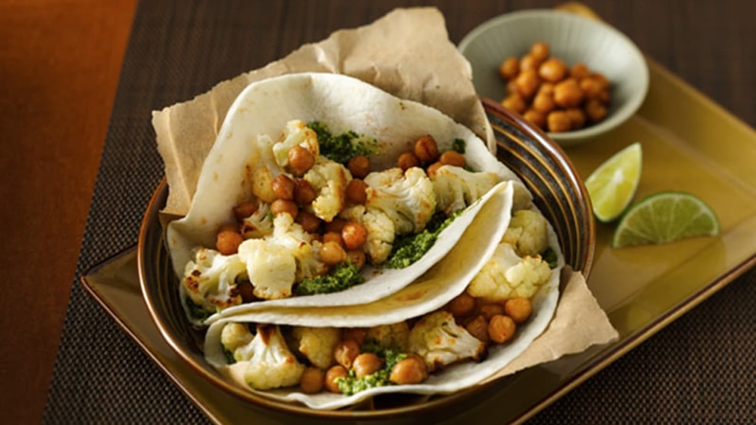 roasted cauliflower and chickpea tacos
